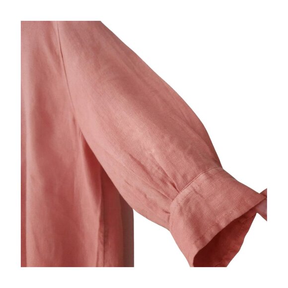 JNY Pre-loved Plus-Size 1X Pink Long-sleeve Linen Tunic. Collarless, 6 Buttons - Picture 9 of 9
